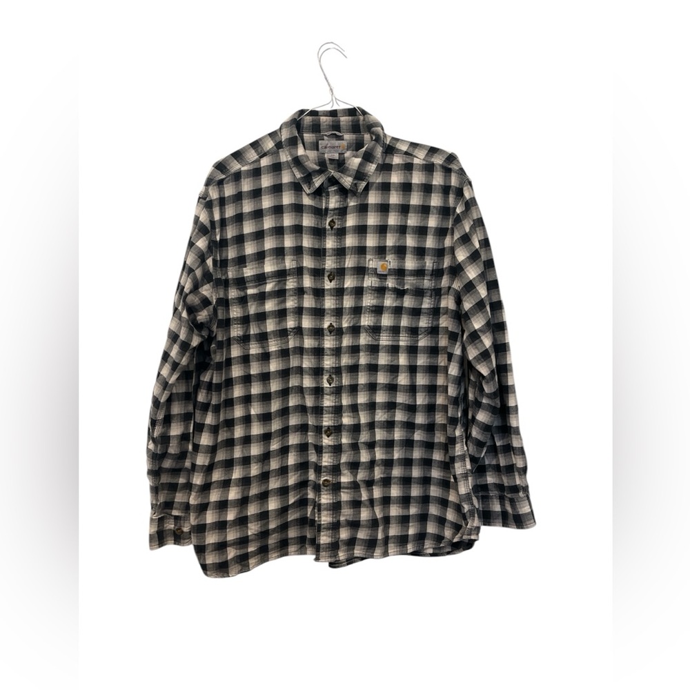 Carhartt Flannel Shirt Men’s‎ 2XL Black Plaid Heavyweight Workwear Long Sleeve